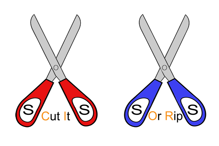 The word scissors has four S's in it, so imagine two open scissors representing four S's